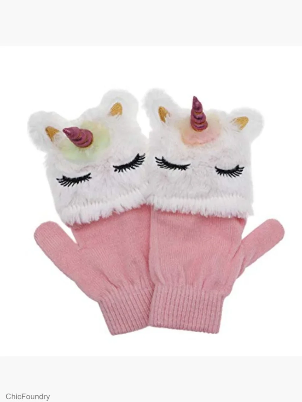 Girls Glitter Unicorn Beanie Hat and Glove Set Knitted Fleece Lined Winter Set